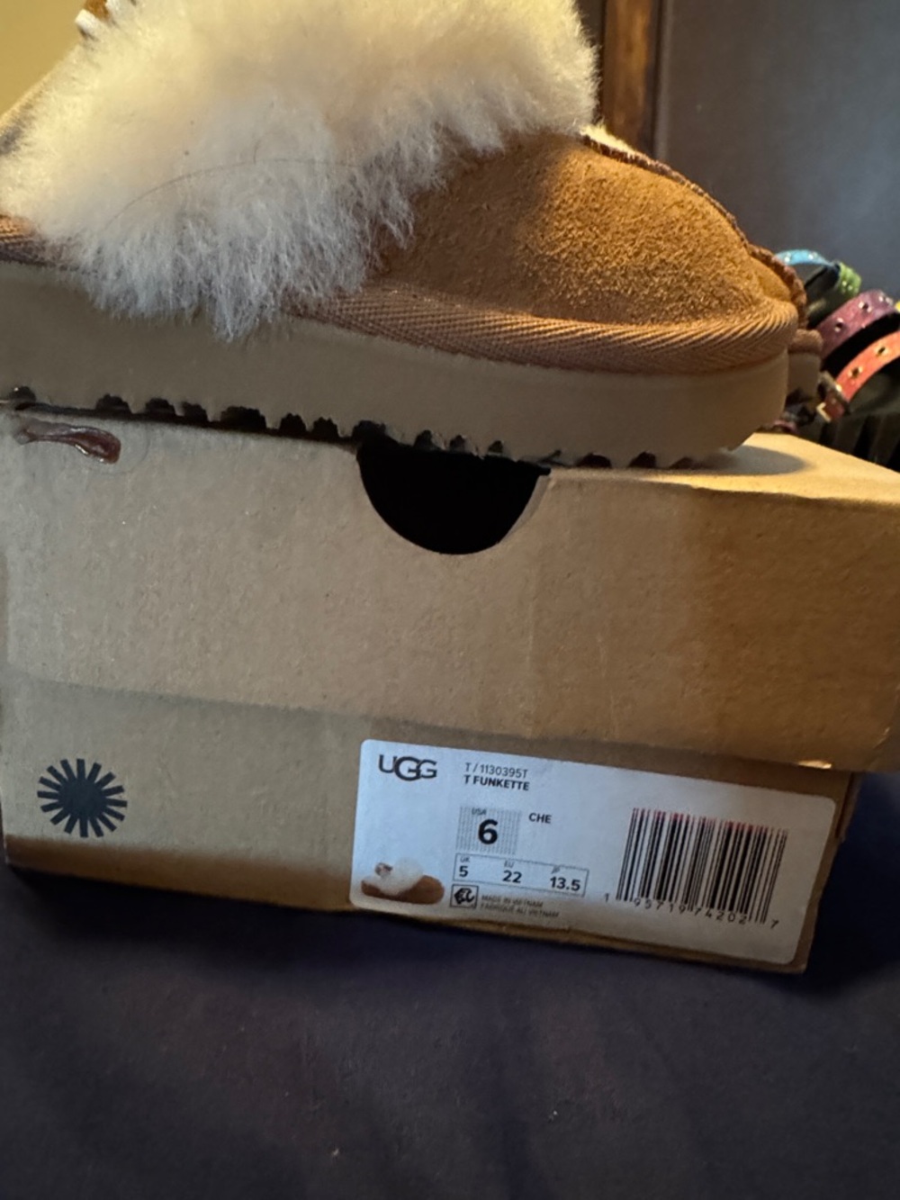 UGG Chestnut Suede Shearling Slide with Branded Strap - Picture 5 of 5
